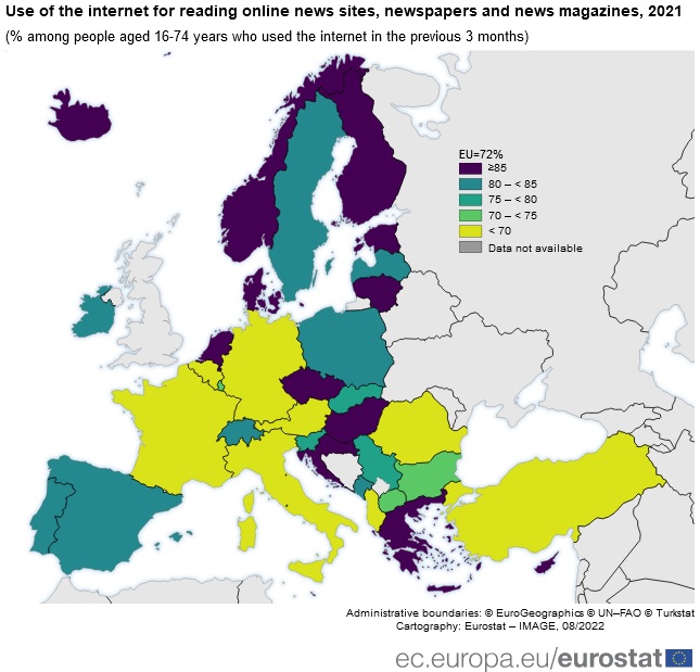 Consumption of online news rises in popularity (EU)