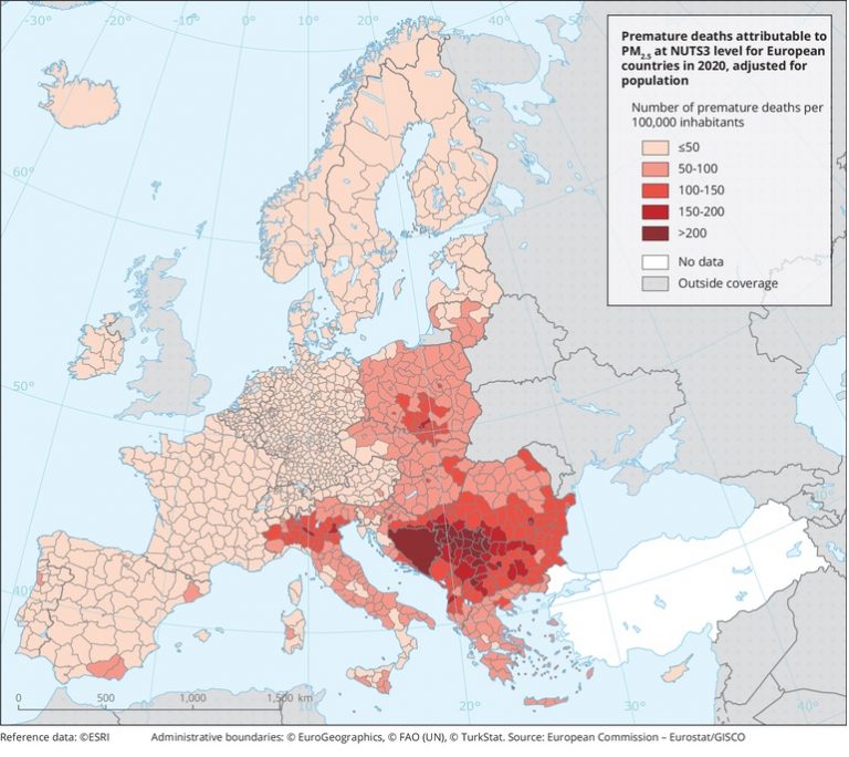 Premature deaths attributable to PM2.5 in EU