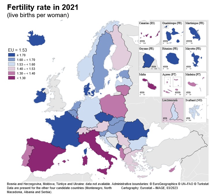 Fertility rate in EU in 2021